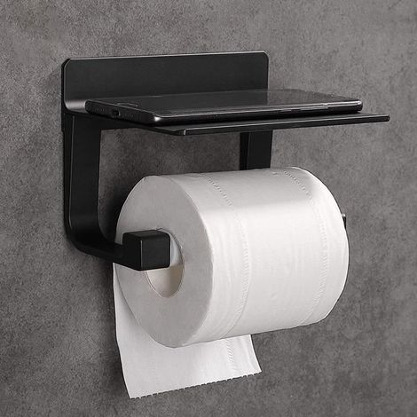 Derouleur Papier Toilette Porte Papier Toilette Mural Support Papier Toilettes Auto-adhésif, Aluminium Noir (1/4)