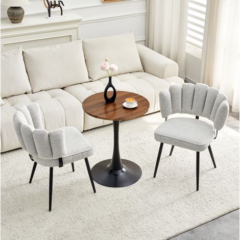 MEUBLIV Table à manger ronde 60 cm walnut + 2 chaises grises – pieds noirs (1/5)
