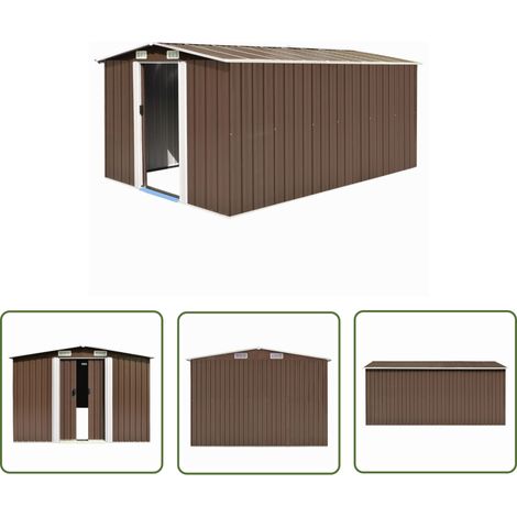 Abri de jardin Stockage extérieur 257x392x181 cm Métal Marron 13663 (1/5)