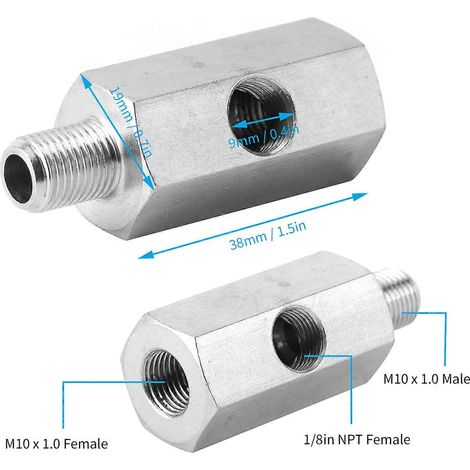 Adaptateur de capteur de pression d'huile NPT en T mâle/femelle 1/8" vers M10x1,0 pour conduite d'alimentation turbo, raccord de manomètre (1/2)