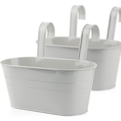 2er-Set Metall-Hängeblumentöpfe mit abnehmbarem Doppelhaken, Hängepflanztopf mit Abflussloch für Garten, Balkon, Terrasse, Innen- und Außendekoration, Grau (1/5)