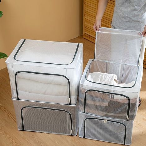 Boîte de rangement imperméable en PVC pour déménagement, boîte de rangement pliable multi-couches pour armoire/couette, 100L (604240cm), boîte de rangement en tissu Oxford - gris. (1/5)