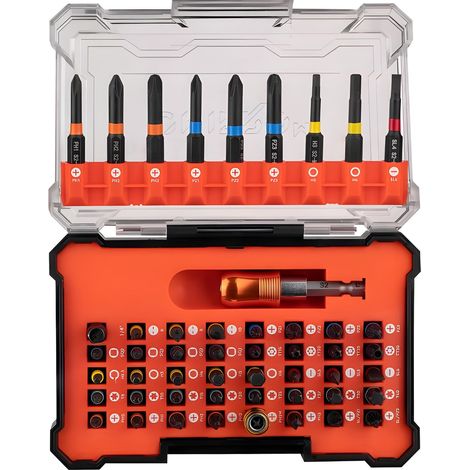Dnipro-M Juego Puntas Impact 50 piezas, Acero S2-M, 25 y 50 mm, Portapuntas magnético y adaptador 1/4", Compatible atornilladores y taladros impacto (1/5)
