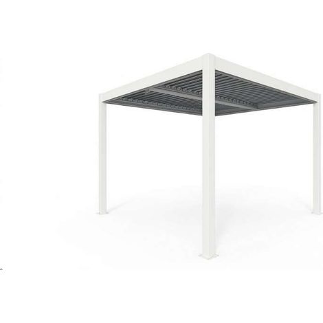 Pergola bioclimatica 3x3 m in alluminio bianco a lamelle orientabili con grondaia - Verdelook