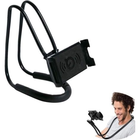 Support de téléphone portable à suspendre au cou, bras long flexible rotatif à 360° pour bureau, lit, vélo et moto (Noir) A69 (1/4)