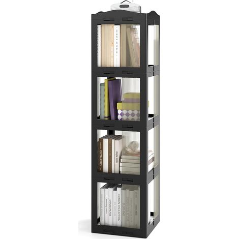 COSTWAY Libreria Girevole Pieghevole, Scaffale Traslucido Girevole a 360° con Base Rotante, Scaffale Alto Angolare da Esposizione per Soggiorno, Studio (Nero,4 Livelli) (1/5)