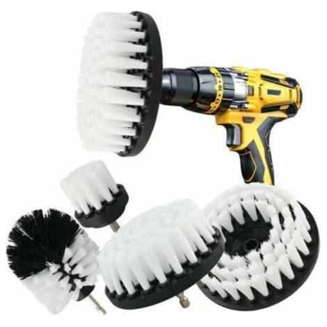 Brosse de nettoyage de foret 5 pièces, adaptée au foret de voiture, carrelage, tapis, baignoire, cuisine, salle de bains, brosse blanche (1/4)