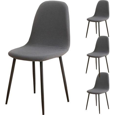 Housses de chaises de salle à manger, lot de 4, tissu jacquard, housses rembourrées, forme ovale (gris) (1/5)