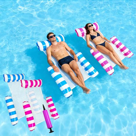 Lot de 2 Bouees Piscine Adulte, 4 in 1 XL Matelas Piscine Gonflable, Hamac Gonflable Piscine, Filet de Bain, Hamac de Piscine, avec Dossier et accoudoirs (1/5)