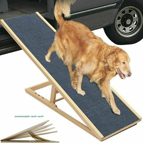 Rampe en bois pour animaux de compagnie, 100cm de long, 4 Hauteur réglable, pour tous les chiens et chats, portable, pliable – (30cm / 40cm / 50cm / 60cm de hauteur)