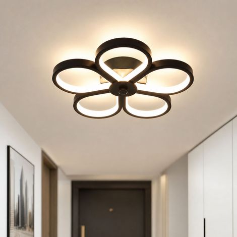 Plafonnier LED 20W design géométrique, fer noir mat et abat-jour PVC, lumière tricolore dimmable, diamètre 29cm pour couloir (1/4)