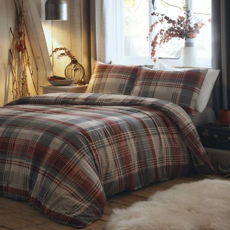 Dreams & Drapes Connolly - Set copripiumino in 100% cotone spazzolato, colore rosso, misura matrimoniale (1/2)