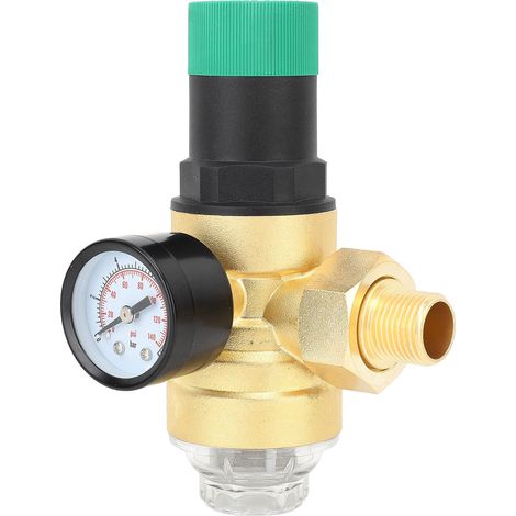 Réducteur de pression d'eau G1/2 DN15, vanne de régulation de pression d'eau en laiton avec manomètre et filtre à mailles (1/5)