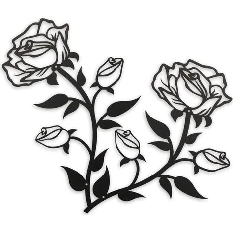 [NIEMALS VERWENDET] Große Rosenblüten-Wanddekoration, 38,1 cm hohe schwarze Metall-Wandkunst für Zuhause, Schlafzimmer, Büro, drinnen und draußen (2 Stück)