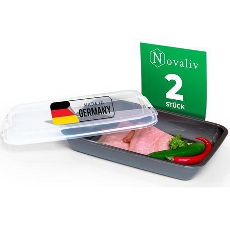 Novaliv lot de 2 boîtes à charcuterie anthracite avec couvercle transparent, boîtes de conservation pour saucisses et fromages, dimensions 25x17x5