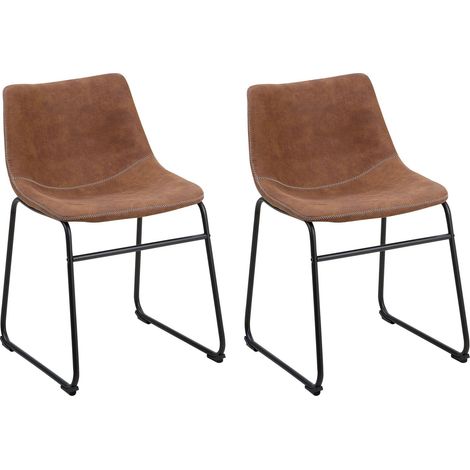 Set of 2 Dining Chairs Brown Fabric Upholstery Black Legs Rustic Retro Style BATAVIA