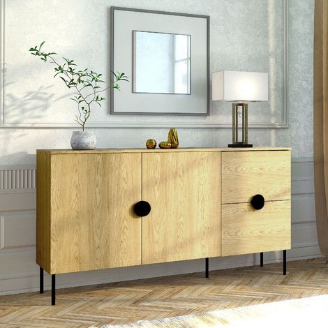 Buffet bas 160cm en bois style scandinave DIMITRI (1/4)