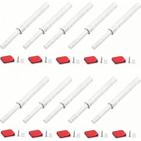Loquets magnétiques à pression pour portes de placard, lot de 10, verrou à ressort robuste, fixation invisible sans bouton pour tiroirs, armoires, placards et portes coulissantes.