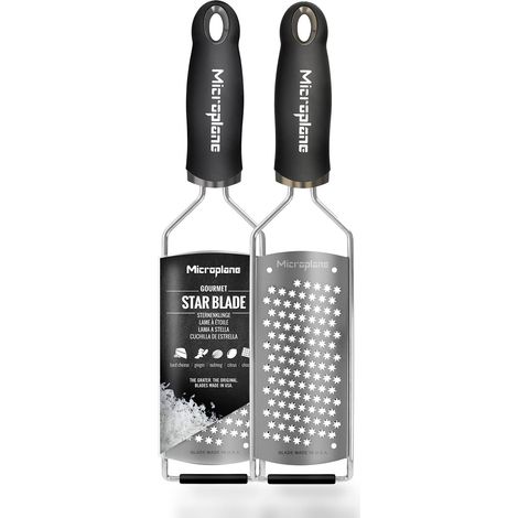 Microplane Grattugia da Cucina Lama a Stella Acciaio Inossidabile Nera Serie Gourmet Ideale per Formaggio a Pasta Dura, Agrumi, Cioccolato, Zenzero e Noce Moscata (1/5)