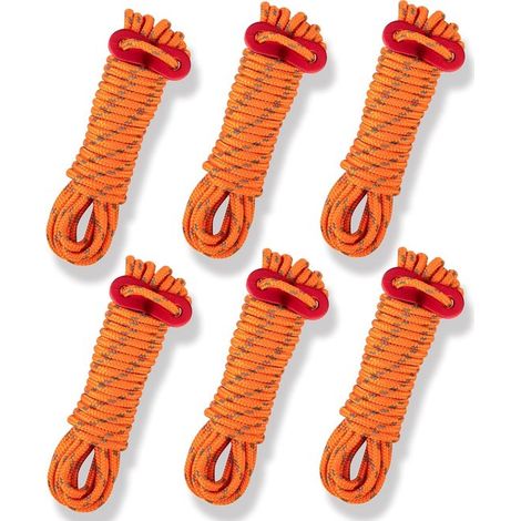 Haubans réfléchissants 6 pièces – Cordes de tente en nylon Ø4 mm et 4 m avec tendeurs en aluminium – Cordes lumineuses pour auvents tentes et camping – Orange (1/5)