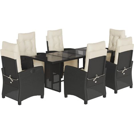Maison Exclusive - 7-tlg. Garten-Essgruppe mit Kissen Schwarz Pol