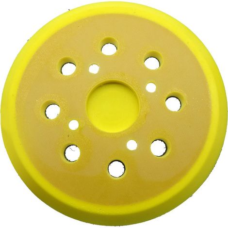 1 pièces 125mm Plateau de ponçage, Rond Disques de Ponçage à 8 Trous patin PU, pour ponceuse Plateau ponçage souple Remplacer (Jaune) (1/5)