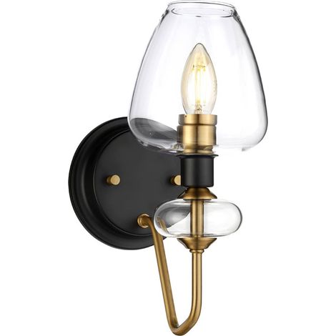 Applique Armand Acciaio Ottone Antico Nero Carbone Vetro Nero 1 Luce E14 (1/5)