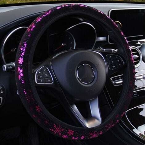 (Violet) Couvre-volant de voiture pour femme mignon flocon de neige brillant anti-dérapant 38cm / 15in (1/4)