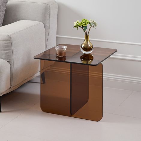 Table d'appoint en verre trempé incurvé marron 45 x 45 x 41 cm OKWISH (1/5)