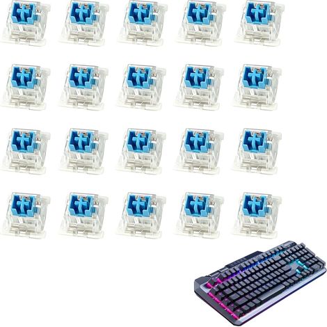 Paquete de 20 interruptores de eje azul transparente - Interruptores de teclado mecánico - Interruptores de repuesto para teclados retroiluminados por LED - Fáciles de usar, duraderos y perfectos para (1/5)