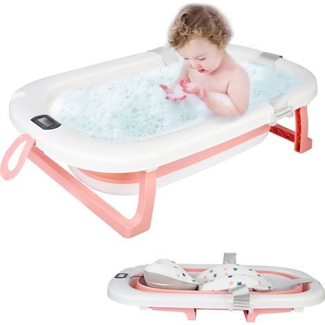 Baby Badewanne Faltbar mit Thermometer und Kissen Babybadewanne 80 cm Rosa