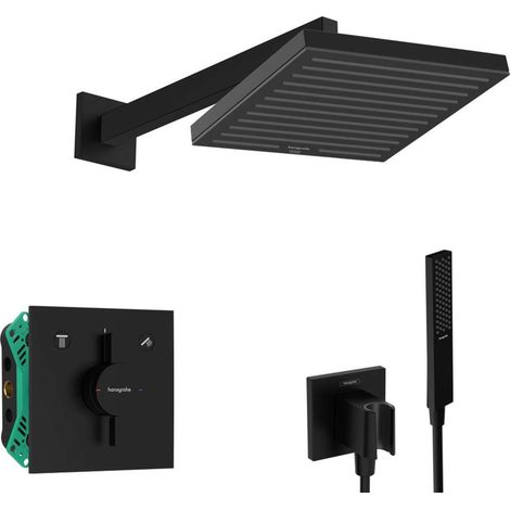 Hansgrohe - Set doccia da incasso con miscelatore, con corpo incasso, 26x26 cm, nero opaco SANI21HHH401