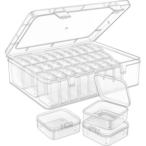 Lot de 31 petites boîtes de rangement en plastique transparent avec couvercle à charnière et rectangulaire pour la fabrication de bracelets, bijoux, loisirs créatifs, ongles
