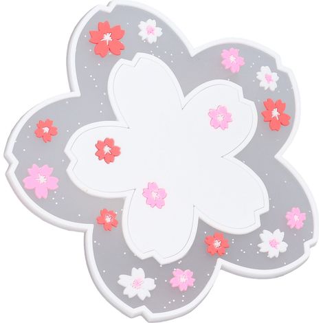 Set mit 6 rutschfesten Untersetzern, 11,5 cm, weiß, japanisches Kirschblütenmuster, für Tassen mit Tee, Milch, Kaffee, für Büro und Zuhause. (1/5)