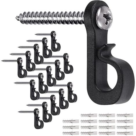 SHINING HOUSE 20 ganchos de tornillo para interior y exterior para luces de Navidad, garaje, Año Nuevo para luces de cadena para exteriores (negro) (1/4)
