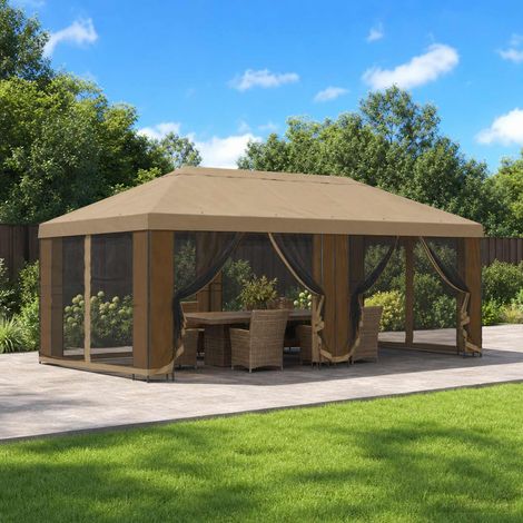 Tonnelle de Jardin 6 x 3 m avec Parois Latérales en Maille Acier et Polyester Beige - PANGIVO (1/5)