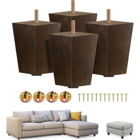 Pieds de meubles carrés de 4 pouces pour canapés, poufs, bancs, commodes et rehausseurs de table pour la stabilité et la protection du sol (1/4)