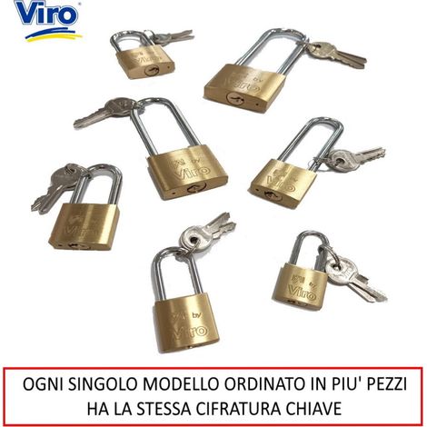 LUCCHETTO FAI BY VIRO CON ARCO LUNGO E STESSA CIFRATURA DI CHIAVE  MISURE CORPO 40 MM X 33 MM  -  LUCE ARCO 40 MM X 22 MM (1/2)