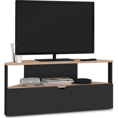 Mobile TV angolare ELI 100 cm in legno effetto faggio e nero