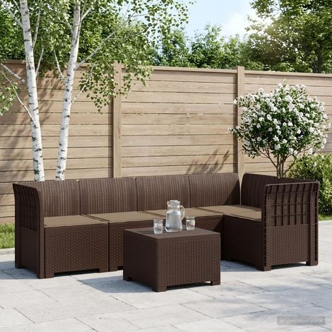 Canapé de Jardin Modulaire 5 Places avec Table et Coussins Aspect Rotin PP Marron, 60.62kg - PANGIVO (1/5)