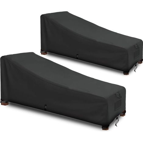 Housse de Chaise Longue Imperméable Housse Bain de Soleil Tissu Oxford 420D Noir (208x76x79/41cm)-2PCS (1/5)