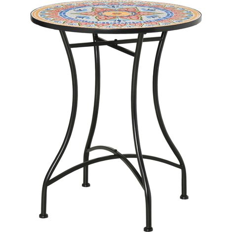 Table de jardin ronde en mosaïque avec plateau en céramique et structure métal Ø60 cm rouge, bleu et blanc (1/5)