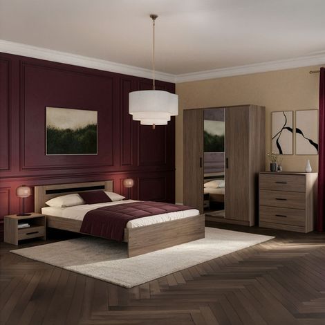 Chambre complète lit 140x190 avec 2 chevets 1 armoire 3P et 1 commode - KASUAL (1/5)