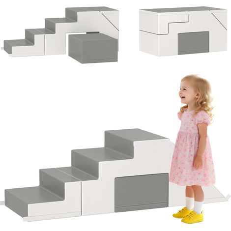 Jeu d'escalade et de glisse pour enfants, favorise la motricité, simili cuir, mousse EPE, 86 x 49 x 47 cm, gris (1/5)