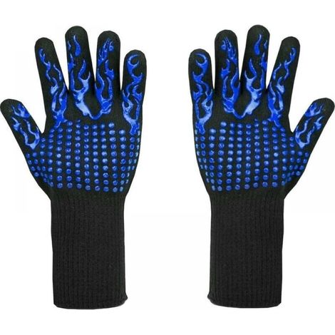 1 paio di guanti da griglia blu da 33 cm, resistenti al calore fino a 800 °C - Guanti antitaglio L5 per grigliare, cucinare, cuocere al forno e saldare