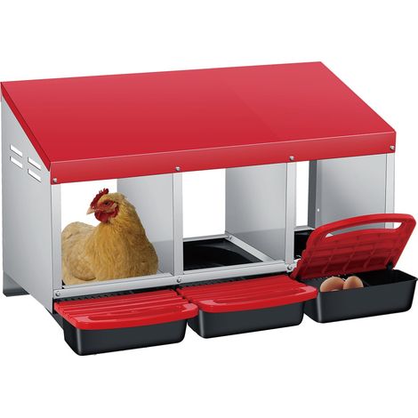 Pondoir Poules Pondeuses 3 Compartiments, Pondoir pour Poules Nichoirs avec perchoir et Triple bac de recyclage des œufs, Antirouille, Étanche, Ventilé, Rouge (1/5)