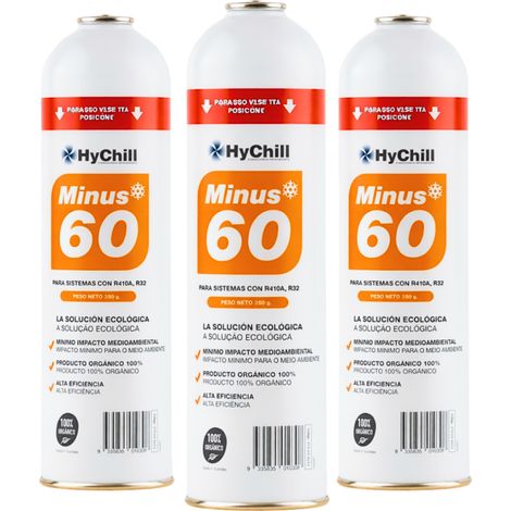 Pack 3 Minus 60 350g  Sustituto Orgánico R410A R32  Gas Ecológico Profesional para Climatización y Refrigeración