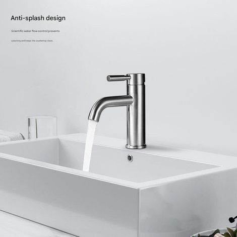 Robinet de lavabo monotrou en acier inoxydable 304, à encastrer sous plan, pour salle de bain et cuisine - Bec droit brossé - Compatible eau chaude et froide (1/3)