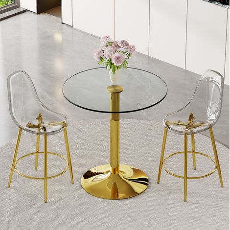 Ensemble bar en verre et métal doré, 2 places, design transparent (1/5)