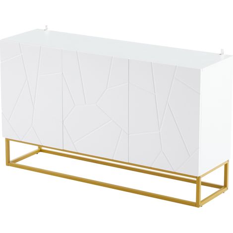 Aparador moderno de alto brillo 130 cm blanco y dorado de aglomerado con 3 puertas (1/5)